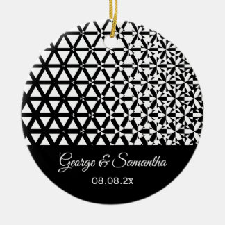 Schwarz-weiß Geometrisch zum Hochzeitstag Keramik Ornament