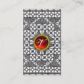 SCHWARZ-WEISS GEOMETRISCHE LACE RED GEMSTONE MONOG VISITENKARTE (Rückseite)