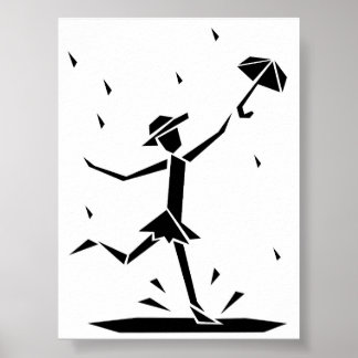 Schwarz-weiß geometrische Regenschirm-Figur-Poster Poster