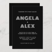 Schwarz-Weiß-geometrische Retro-Namen Hochzeit Einladung (Vorne/Hinten)