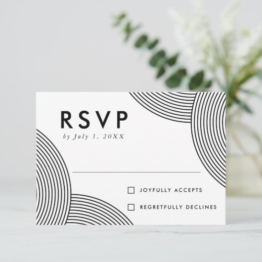 Schwarz-Weiß-Geometrische Swirt-Hochzeit RSVP Karte (Stehend Vorderseite)