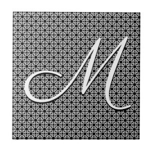Schwarz-weiß geometrisches Anfangsmonogramm Fliese