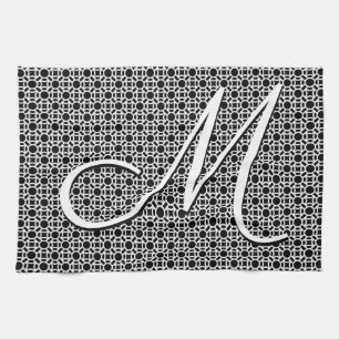 Schwarz-weiß geometrisches Anfangsmonogramm Geschirrtuch