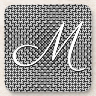 Schwarz-weiß geometrisches Anfangsmonogramm Getränkeuntersetzer