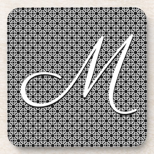 Schwarz-weiß geometrisches Anfangsmonogramm Getränkeuntersetzer (Vorderseite)