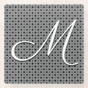 Schwarz-weiß geometrisches Anfangsmonogramm Glasuntersetzer