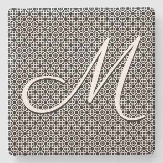 Schwarz-weiß geometrisches Anfangsmonogramm Steinuntersetzer (Vorderseite)
