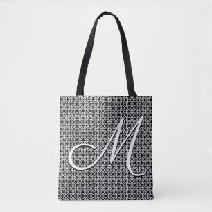 Schwarz-weiß geometrisches Anfangsmonogramm Tasche