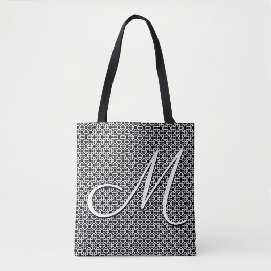 Schwarz-weiß geometrisches Anfangsmonogramm Tasche (Vorderseite)