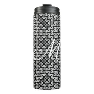 Schwarz-weiß geometrisches Anfangsmonogramm Thermosbecher