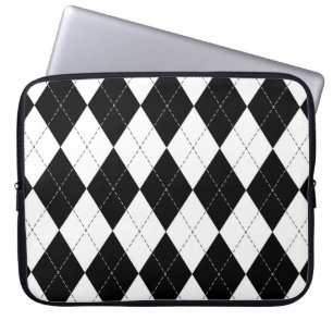 Schwarz-weiß geometrisches Argyle-Muster Laptopschutzhülle