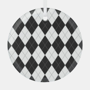 Schwarz-weiß geometrisches Argyle-Muster Ornament Aus Glas