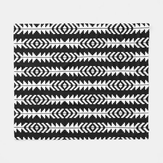 Schwarz-Weiß-geometrisches Boho-Design Fleecedecke (Vorderseite (Horizontal))