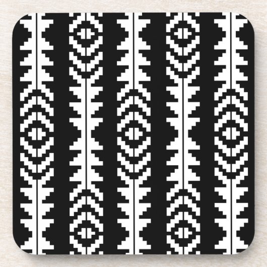 Schwarz-Weiß-geometrisches Boho-Design Getränkeuntersetzer (Vorderseite)