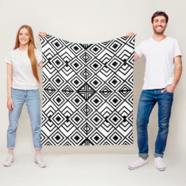 Schwarz-Weiß-Geometrisches Diamantmuster Fleecedecke