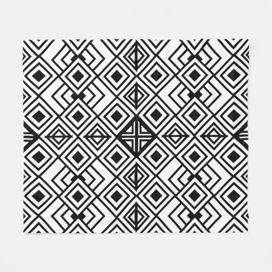 Schwarz-Weiß-Geometrisches Diamantmuster Fleecedecke (Vorderseite (Horizontal))