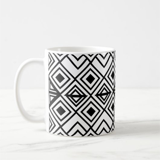 Schwarz-Weiß-Geometrisches Diamantmuster Kaffeetasse (Links)