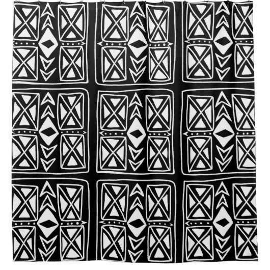 Schwarz-Weiß-geometrisches Fliesenmuster Duschvorhang (Vorderseite)