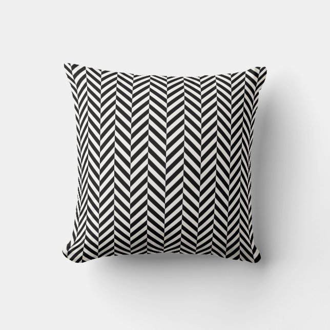 Schwarz-Weiß-Geometrisches Herringbone-Muster Kissen (Vorderseite)