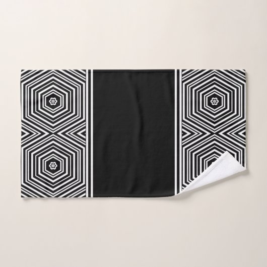 Schwarz-Weiß-Geometrisches Hexagon Badhandtuch Set (Handtuch)