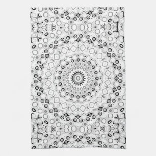 Schwarz-Weiß geometrisches Mandala-Muster Geschirrtuch