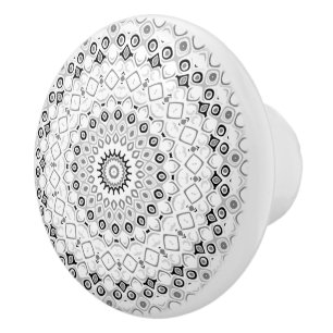 Schwarz-Weiß geometrisches Mandala-Muster Keramikknauf