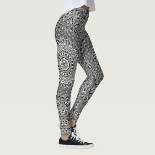 Schwarz-Weiß geometrisches Mandala-Muster Leggings