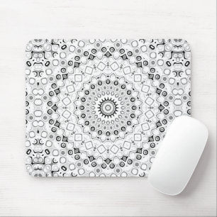 Schwarz-Weiß geometrisches Mandala-Muster Mousepad