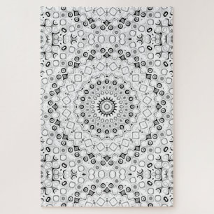 Schwarz-Weiß geometrisches Mandala-Muster Puzzle