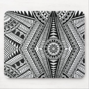 Schwarz-Weiß-Geometrisches Mandala-Stammmuster Mousepad