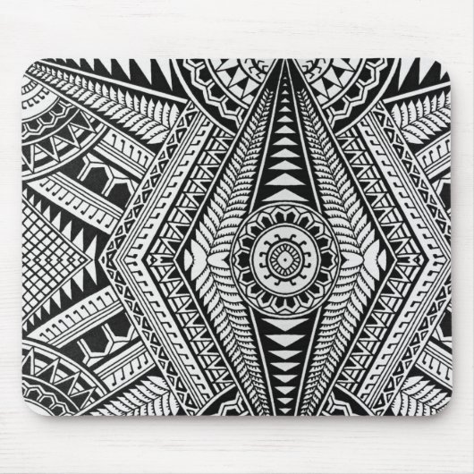 Schwarz-Weiß-Geometrisches Mandala-Stammmuster Mousepad (Vorne)