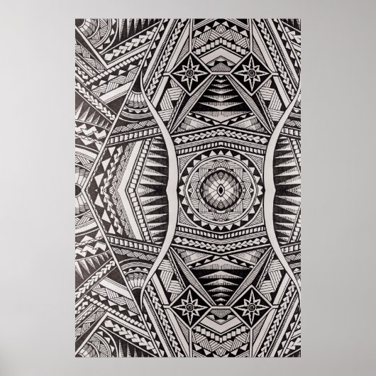 Schwarz-Weiß-Geometrisches Mandala-Stammmuster Poster (Vorne)