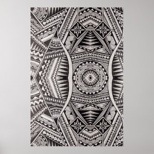 Schwarz-Weiß-Geometrisches Mandala-Tribal-Muster Poster