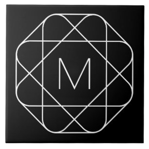 Schwarz-weiß geometrisches Monogramm Fliese
