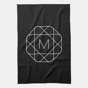 Schwarz-weiß geometrisches Monogramm Geschirrtuch