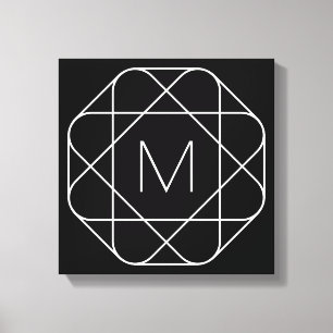 Schwarz-weiß geometrisches Monogramm Leinwanddruck