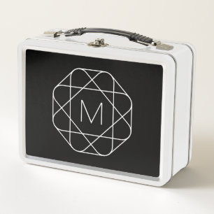 Schwarz-weiß geometrisches Monogramm Metall Brotdose