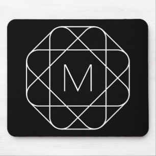 Schwarz-weiß geometrisches Monogramm Mousepad