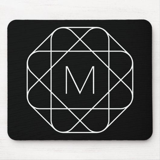 Schwarz-weiß geometrisches Monogramm Mousepad (Vorne)