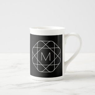 Schwarz-weiß geometrisches Monogramm Porzellantasse