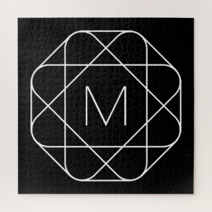 Schwarz-weiß geometrisches Monogramm Puzzle