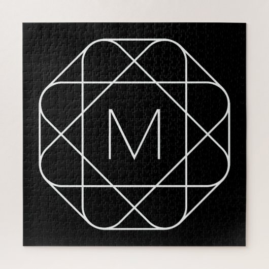Schwarz-weiß geometrisches Monogramm Puzzle (Vertikal)