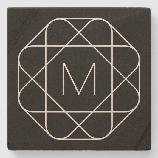 Schwarz-weiß geometrisches Monogramm Steinuntersetzer (Vorderseite)