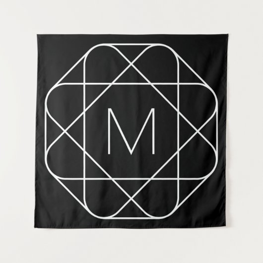 Schwarz-weiß geometrisches Monogramm Wandteppich (Vorderseite)