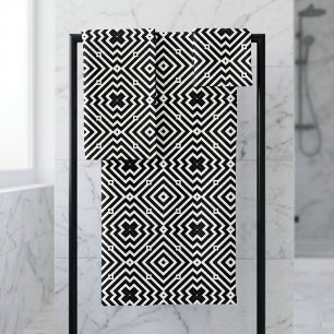 Schwarz-Weiß-Geometrisches Muster im Op Art Style Badhandtuch Set