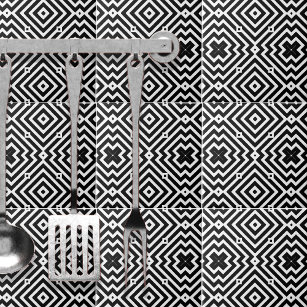 Schwarz-Weiß-Geometrisches Muster im Op Art Style Fliese