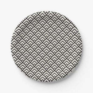 Schwarz-weiß geometrisches Muster Pappteller