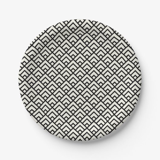 Schwarz-weiß geometrisches Muster Pappteller (Vorderseite)