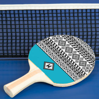 Schwarz-weiß geometrisches polynesisches Stammesmu Tischtennis Schläger