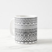 Schwarz-weiß geometrisches Rahmenmuster Kaffeetasse (Vorderseite Links)